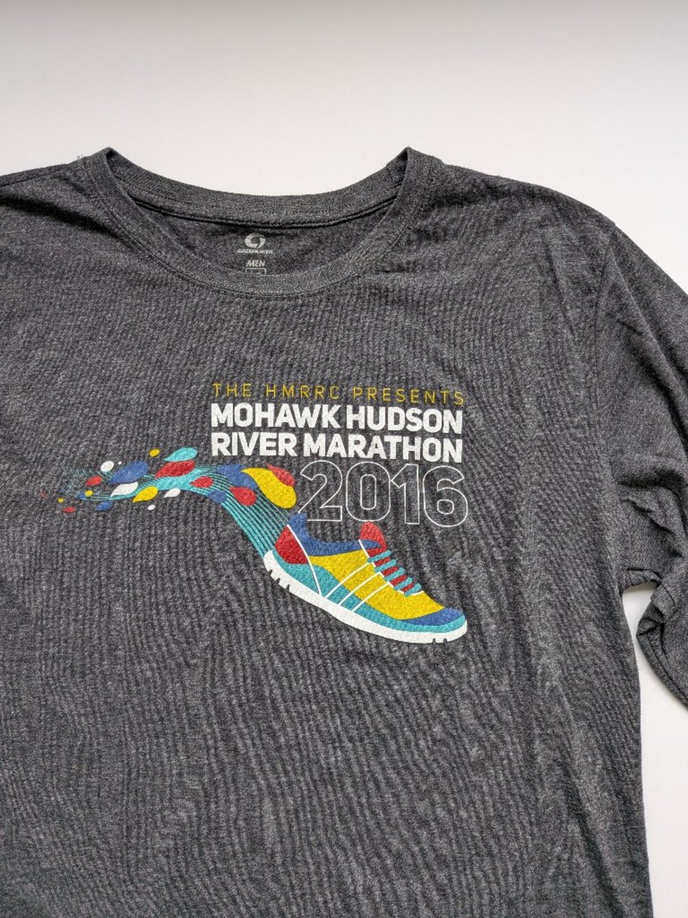 Mens HMRRC Mohawk Hudson River Marathon 2016 NY Race T-Shirt L Gray Long Sleeve